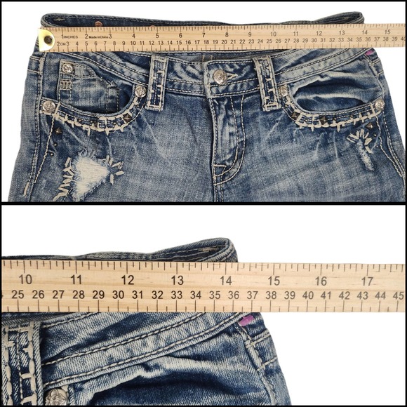 Miss Me Jeans 28 Cuffed Capri Faded Destroyed Abrasion Y2k Pocket Flap - Picture 7 of 10
